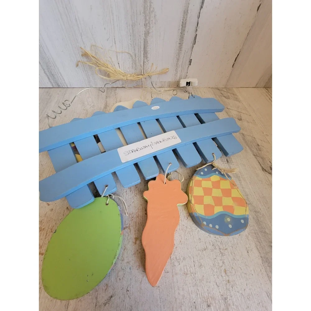 Easter bunny hop spring wooden egg wall hanging home decor flower rabbit